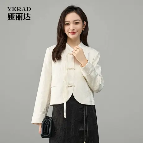 娅丽达新中式别致盘扣短外套女2025春季新款肌理感提花国风上衣图片
