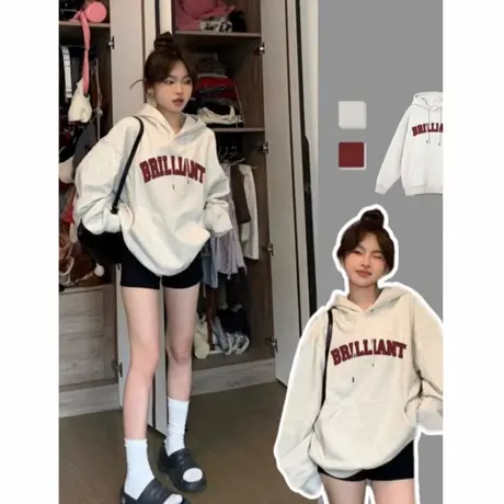 女士早秋2025年新款时尚洋气减龄美式字母印花长袖卫衣连帽上衣潮商品大图