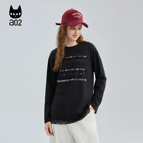 a02甜美风蕾丝长袖T恤女2025新款秋季宽松设计感秋装上衣打底衫商品大图