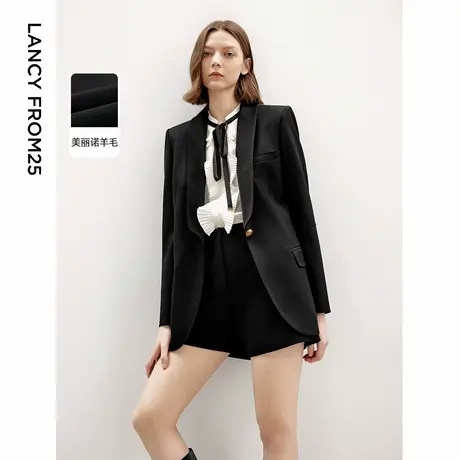 [朗姿奥莱]朗姿羊毛西服秋季休闲气质通勤2024年新款黑色高级感女图片