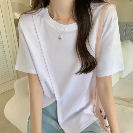 设计感小众开叉下摆短袖T恤女夏季韩版宽松打底衫内搭纯棉上衣潮商品大图