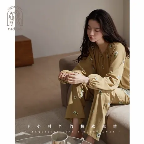 妮狄娅睡衣女秋季柔软棉长袖清新小雏菊春秋田园风外穿家居服套装商品大图