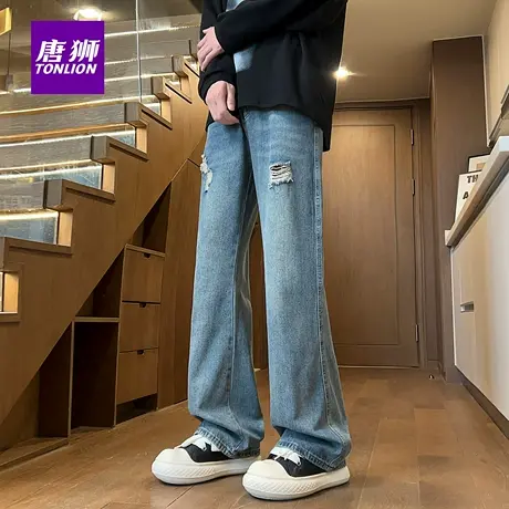 唐狮牛仔裤男款秋款2025新款高街裤子时尚百搭修身直筒微喇裤AX图片