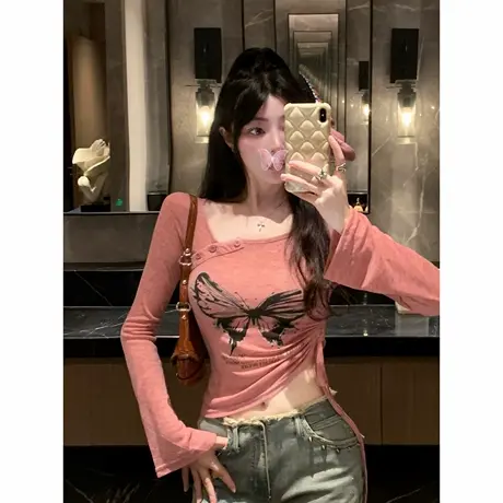 纯欲辣妹性感短款上衣女秋季美式y2k长袖t恤打底衫内搭设计感小众商品大图