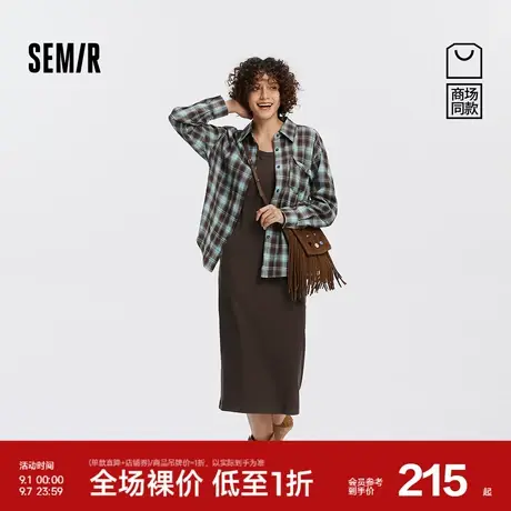 [商场同款]森马连衣裙女U领背心裙格子衬衫2025新款秋复古两件套图片