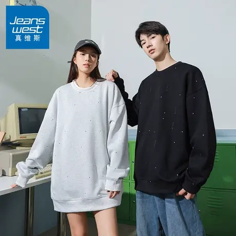 N5真维斯男士圆领卫衣2025新款秋季美式情侣宽松重磅男生春秋上衣商品大图