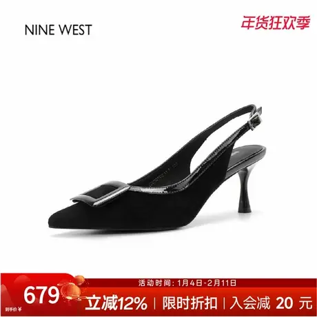 奥莱专供Nine West/玖熙法式气质包头细高跟凉鞋女水钻扣后空女鞋图片
