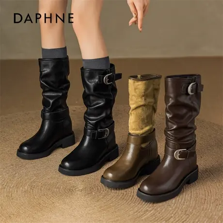 达芙妮靴子长筒靴女2025新款爆款秋冬巨好看厚底小个子堆堆瘦瘦靴图片