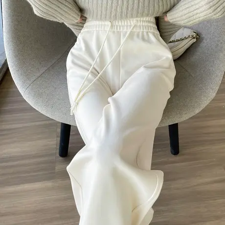 休闲毛呢阔腿裤女秋冬季高腰显瘦宽松直筒加厚显瘦窄版弯刀拖地裤商品大图