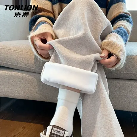 唐狮休闲加绒裤子女冬季2026新款女款垂感软糯加厚保暖糯米裤子VB图片