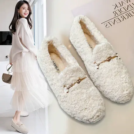 【羊羔毛】毛毛鞋女外穿2023新款冬季百搭豆豆鞋加绒软底舒适女鞋图片