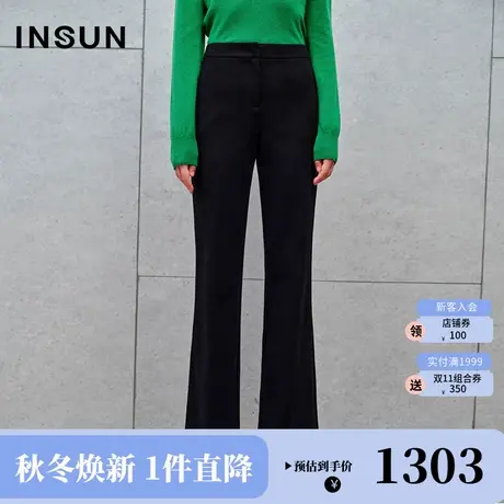 恩裳2023年冬款新款舒适羊毛混纺弹力休闲裤高腰气质百搭喇叭裤女商品大图