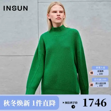 恩裳2023年冬季时尚半高领羊绒羊毛针织衫休闲宽松挺括毛衣女秋冬商品大图