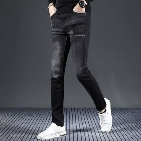 2023新款男士牛仔裤刺绣黑灰色轻奢高端欧货潮牌修身小脚裤男秋冬商品大图