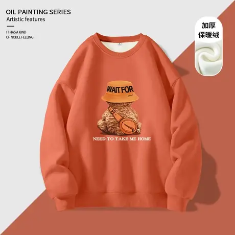 ZR真维斯加绒卫衣女冬季2023新款加厚橘色薄绒外套圆领小个子外套图片