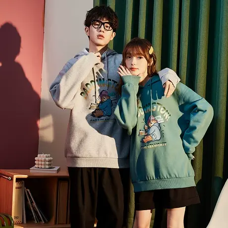 唐狮[帕丁顿]卫衣秋冬新款情侣加绒卫衣宽松连帽潮牌衣服美式复古商品大图