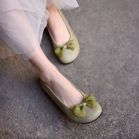 Artmu阿木原创森系蝴蝶结单鞋女平底浅口女鞋软底豆豆鞋仙女鞋商品大图