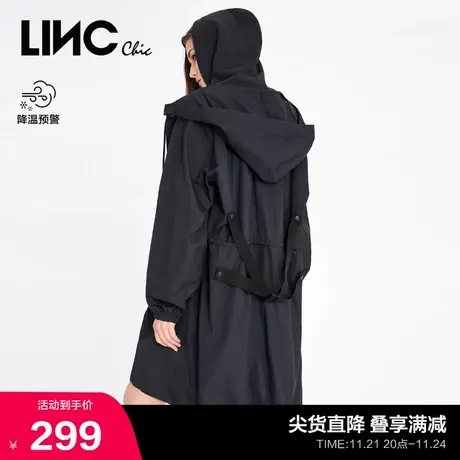 LINCCHIC金羽杰风衣时尚连帽中长款直筒宽松风衣外套女春秋910112商品大图