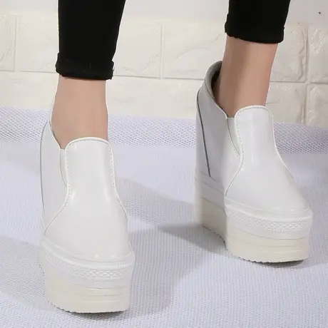 12cm内增高小白鞋女显脚小超高跟单鞋真皮一脚蹬乐福鞋厚底松糕鞋商品大图