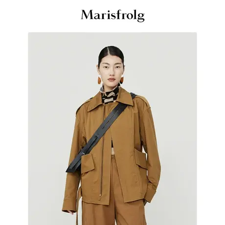 【意大利进口面料】玛丝菲尔秋季蜜糖棕色箱型工装短外套商品大图