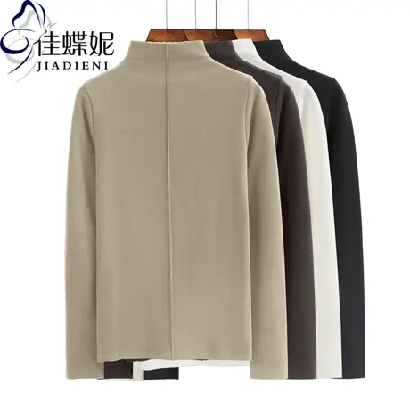 秋冬新款韩版修身半高领纯棉纯色简约T恤打底衫长袖女装体恤上衣商品大图