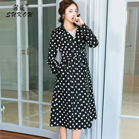 波点风衣女中长款2024新款春秋季气质收腰外衣英伦风薄款过膝外套图片