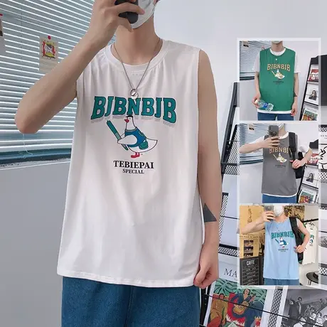 夏季情侣速干背心男潮牌ins健身跨栏港风冰丝薄款坎肩外穿无袖t恤图片