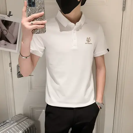 夏季男polo衫t恤短袖翻领修身半袖刺绣潮流休闲个性简约纯色体恤商品大图