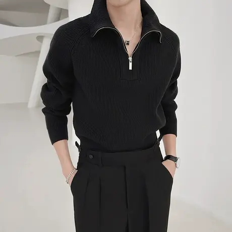 2023秋季男士卫衣上衣外套套头翻领半拉链长袖针织休闲运动POLO衫商品大图