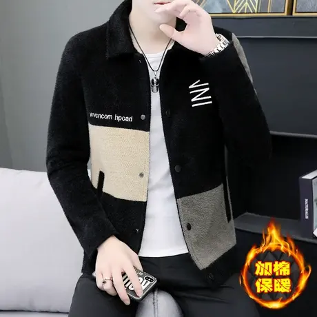 貂绒外套男士秋冬季修身韩版加厚呢子夹克帅气男装加棉保暖上衣服图片