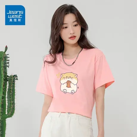 真维斯短袖t恤女2023新款可爱仓鼠印花220g打底衫学生上衣潮商品大图