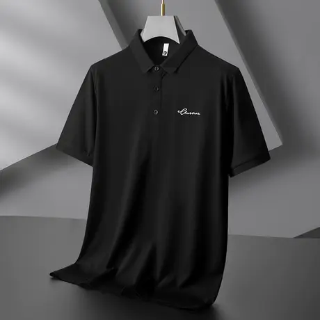 莫代尔polo衫男士短袖翻领t恤夏季薄款冰丝冰感黑色半袖有领体恤商品大图