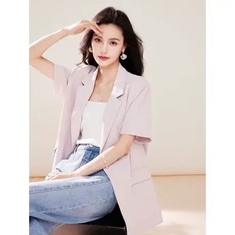 时尚气质短袖西装外套2023年夏季新款女士温柔显瘦上班族通勤上衣图片