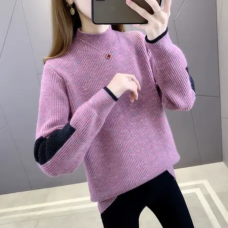 半高领毛衣宽松套头打底衫女秋冬2023年新款内搭爆款洋气针织衫女商品大图