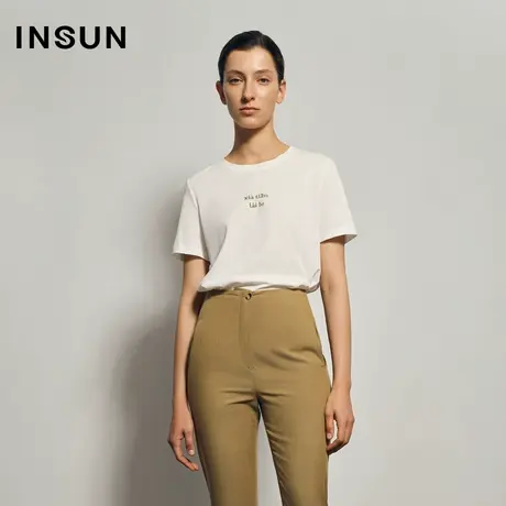 INSUN恩裳夏季字母绣花白色纯棉T恤商品大图