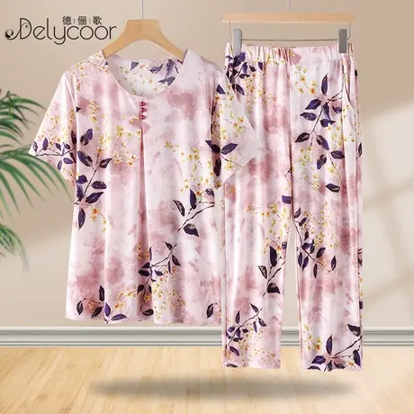 妈妈夏款2024新款时尚洋气中老年女装冰丝套装奶奶装薄款短袖上衣图片