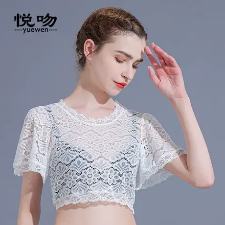 半截蕾丝内搭打底衫女夏薄防走光抹胸上衣别致小衫飞飞袖t恤短款图片