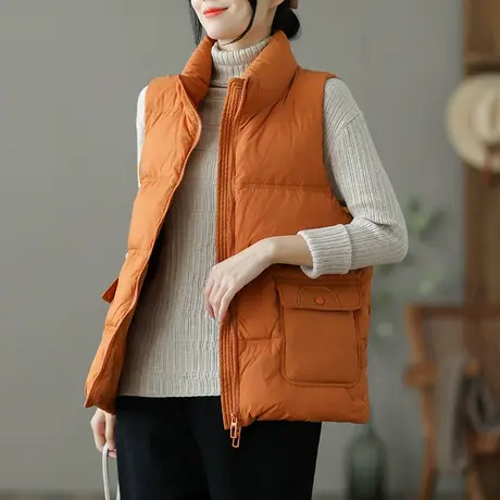 dza 复古短款休闲马甲外套女士秋冬宽松外搭马夹新款百搭文艺坎肩图片