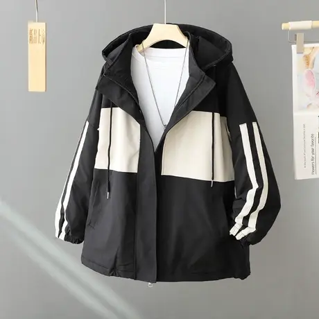 秋冬新款连帽冲锋衣夹棉加厚外套女2024年BF风宽松夹克上衣运动风图片