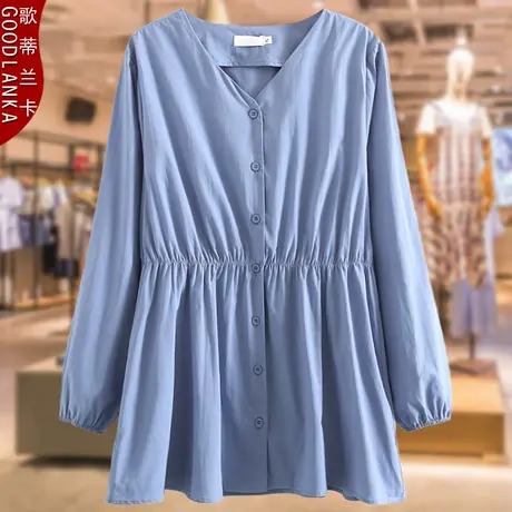 中年妈妈春装中长款娃娃衫上衣洋气时尚加肥加大码女装开衫衬衫裙商品大图