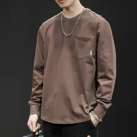 纯棉长袖t恤男2024新款春季潮牌宽松大码圆领内搭男士打底衫春秋商品大图