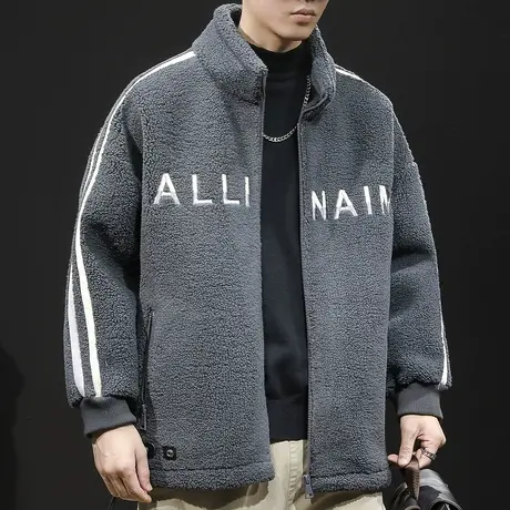 羊羔绒外套男冬季潮加厚日系2023新款男士休闲上衣秋冬款保暖字母图片