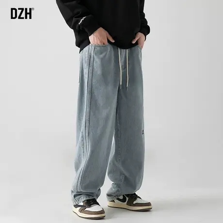 男士阔腿裤美式蓝色牛仔裤男款秋季垂感裤子男2023新款宽松直筒裤商品大图