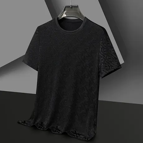 黑色印花圆领短袖T恤男夏季宽松潮牌潮流简约百搭内搭半袖体恤衫商品大图