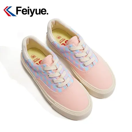 飞跃低帮百搭帆布鞋女2024春季时尚印花拼接透气舒适休闲鞋920商品大图