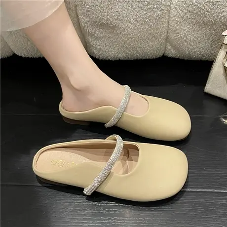 包头半拖鞋女春夏季2024年新款时尚网红亮钻半托单鞋软底外穿凉拖图片