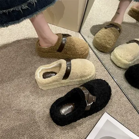 包头拖鞋女外穿2023新款秋冬季松糕厚底小个子网红ins百搭毛毛鞋商品大图