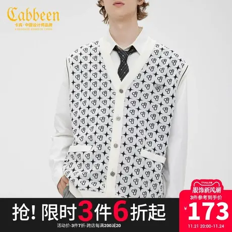 卡宾男装线衫背心复古老花开衫潮流宽松针织衫休闲W商品大图