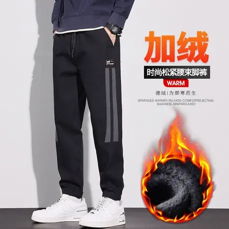 男士束脚加绒裤秋冬款痞帅加厚保暖抗寒工装冬季2023新款休闲裤子商品大图