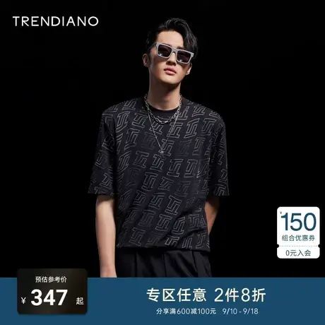 TRENDIANO官方潮牌男装夏季新款男士时尚休闲圆领字母印花短袖T恤商品大图